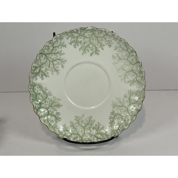 Spode Green Coral Cream Soup Bowl & Saucer Set Gold Trim EUC Rare Vintage - Picture 10 of 12